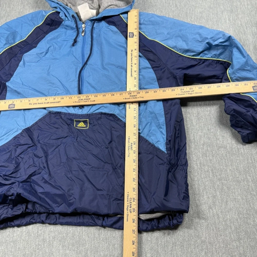 Adidas Windbreaker Mens XL Blue‎ Navy 1/4 Zip Pullover Jacket Hooded 90s Vintage